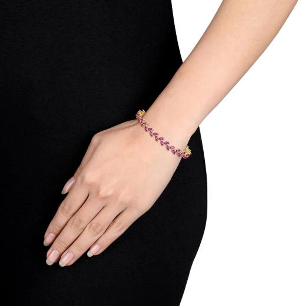 Julianna B Yellow Plated Sterling Silver Created Pink Sapphire Bracelet 7.25