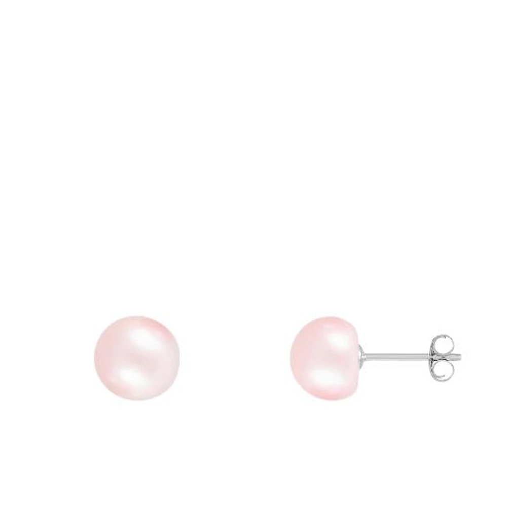 Sterling Silver 7-8mm Pink Freshwater Pearl Bracelet Earrings and Necklace Set