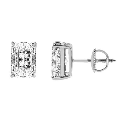 14K White Gold Lab Grown 3.28CTW Radiant Diamond Studs