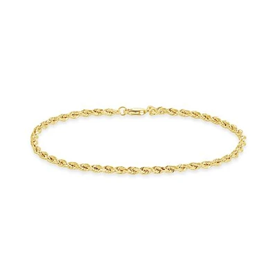 10K Yellow & White Gold 7.5" Diamond Cut Rope Chain Bracelet