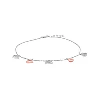 Sterling Silver and 10K Rose Gold Diamond Heart Ankle Bracelet