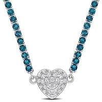 Julianna B Sterling Silver Blue Topaz and Created Sapphire Heart 17" Necklace