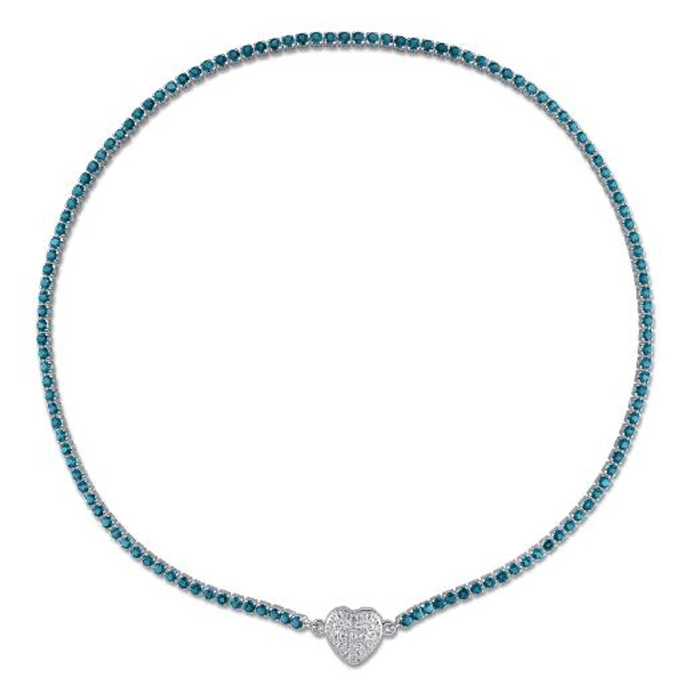 Julianna B Sterling Silver Blue Topaz and Created Sapphire Heart 17" Necklace