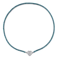 Julianna B Sterling Silver Blue Topaz and Created Sapphire Heart 17" Necklace