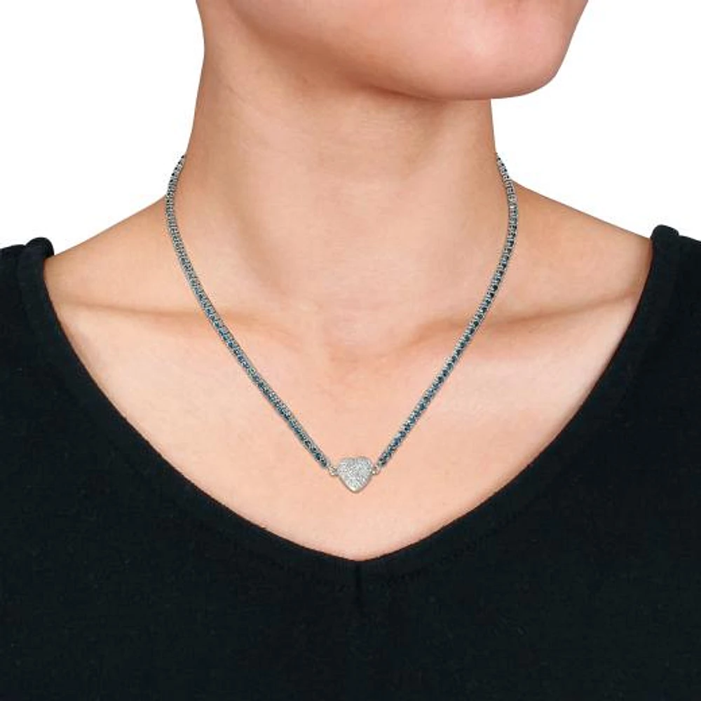 Julianna B Sterling Silver Blue Topaz and Created Sapphire Heart 17" Necklace