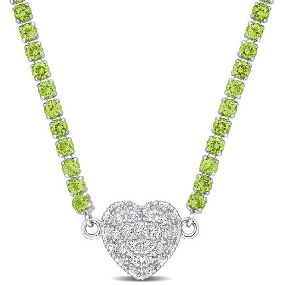 Julianna B Sterling Silver Peridot & Created White Sapphire Heart 17" Necklace