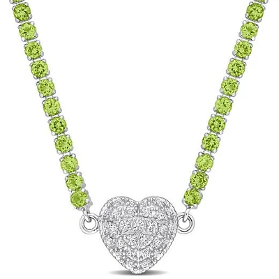 Julianna B Sterling Silver Peridot & Created White Sapphire Heart 17" Necklace