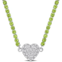 Julianna B Sterling Silver Peridot & Created White Sapphire Heart 17" Necklace