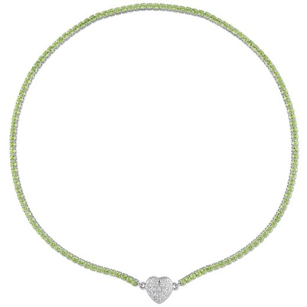 Julianna B Sterling Silver Peridot & Created White Sapphire Heart 17" Necklace