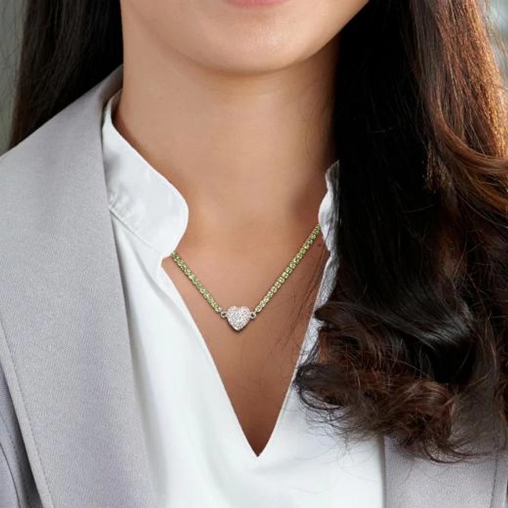 Julianna B Sterling Silver Peridot & Created White Sapphire Heart 17" Necklace