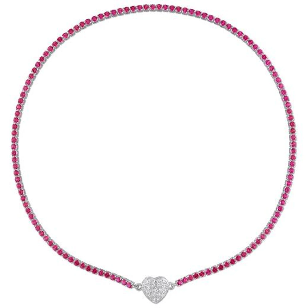 Julianna B Sterling Silver Created Ruby Created Sapphire Heart 17" Necklace