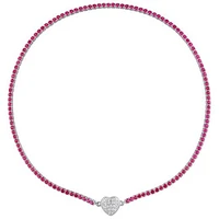 Julianna B Sterling Silver Created Ruby Created Sapphire Heart 17" Necklace