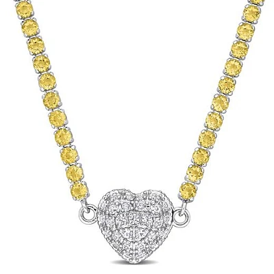 Julianna B Sterling Silver Citrine and Created White Sapphire Heart 17" Necklace