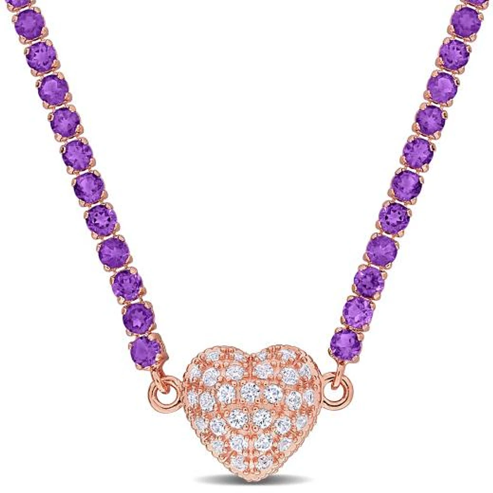 Julianna B Rose Plated Sterling Silver Amethyst and Created Sapphire Necklace