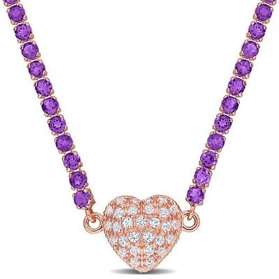 Julianna B Rose Plated Sterling Silver Amethyst and Created Sapphire Necklace