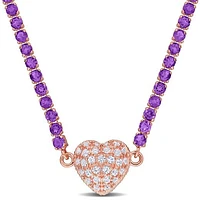 Julianna B Rose Plated Sterling Silver Amethyst and Created Sapphire Necklace