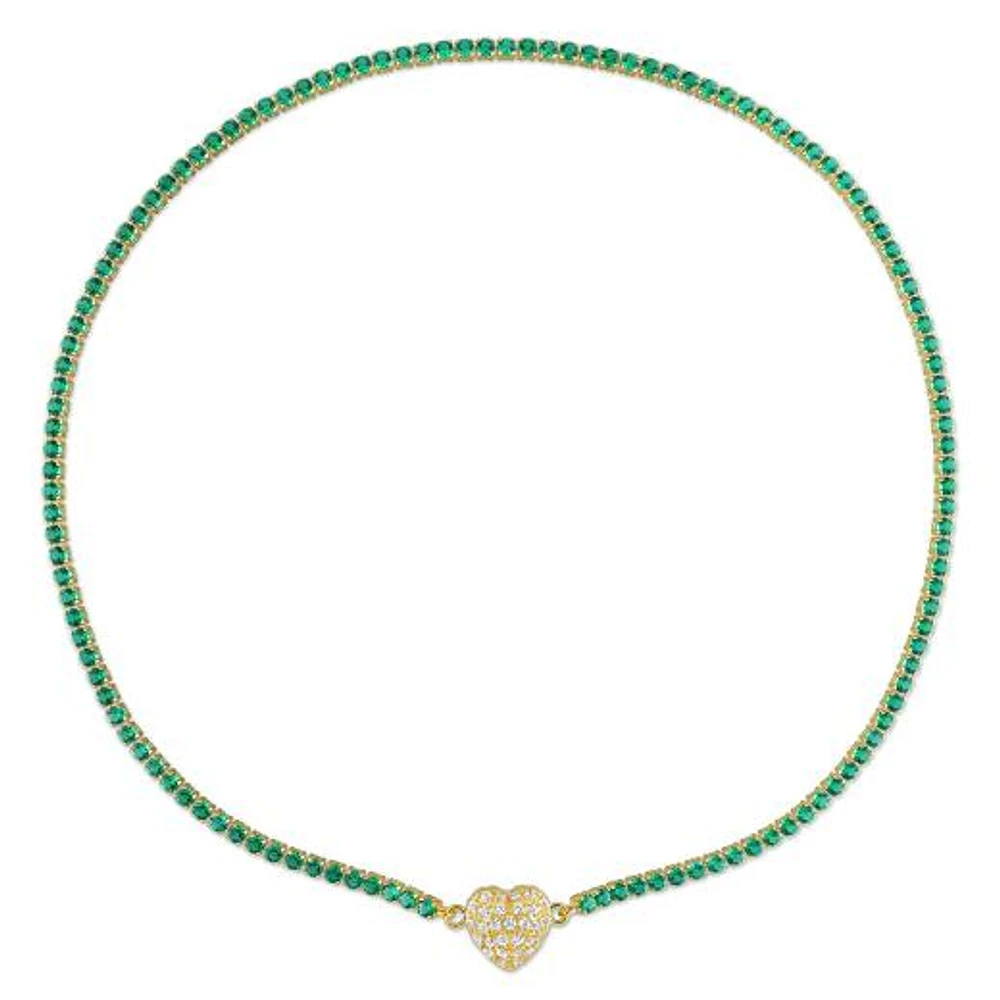Julianna B Yellow Plated Sterling Silver Created Emerald-Sapphire 17" Necklace