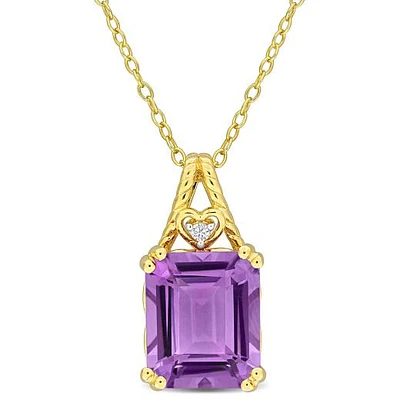 Julianna B Yellow Plated Sterling Silver Amethyst and White Topaz Pendant