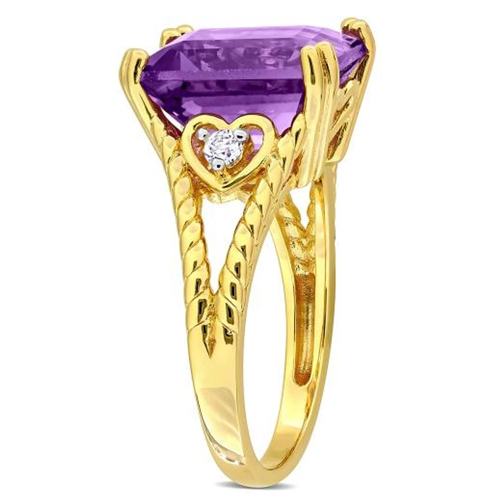 Julianna B Yellow Plated Sterling Silver Amethyst and White Topaz Ring