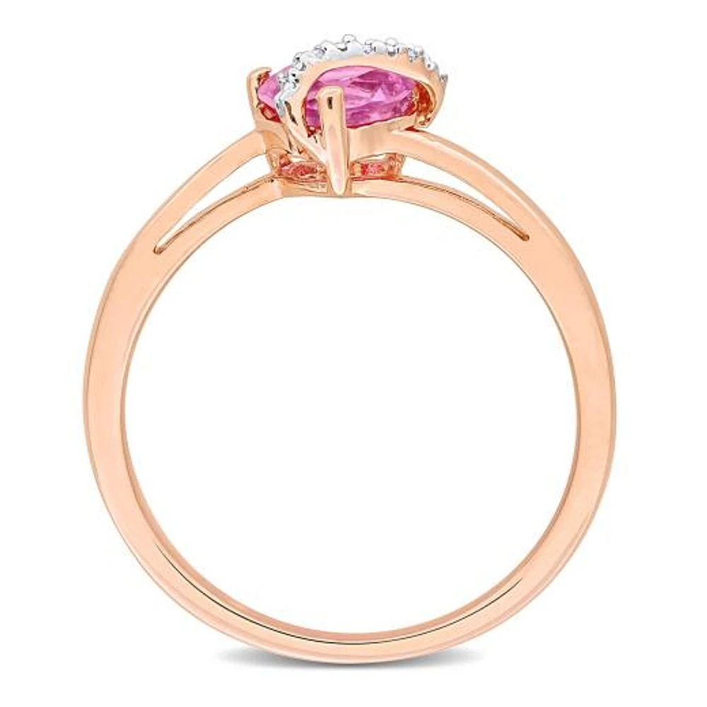 Julianna B Pink Plated Sterling Silver Created Sapphire and Diamond Ring