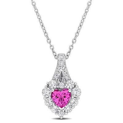 Julianna B Sterling Silver Created Pink and Created White Sapphire Heart Pendant