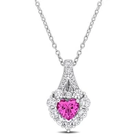Julianna B Sterling Silver Created Pink and Created White Sapphire Heart Pendant