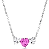 Julianna B Sterling Silver Created Pink Created White Sapphire Heart Necklace