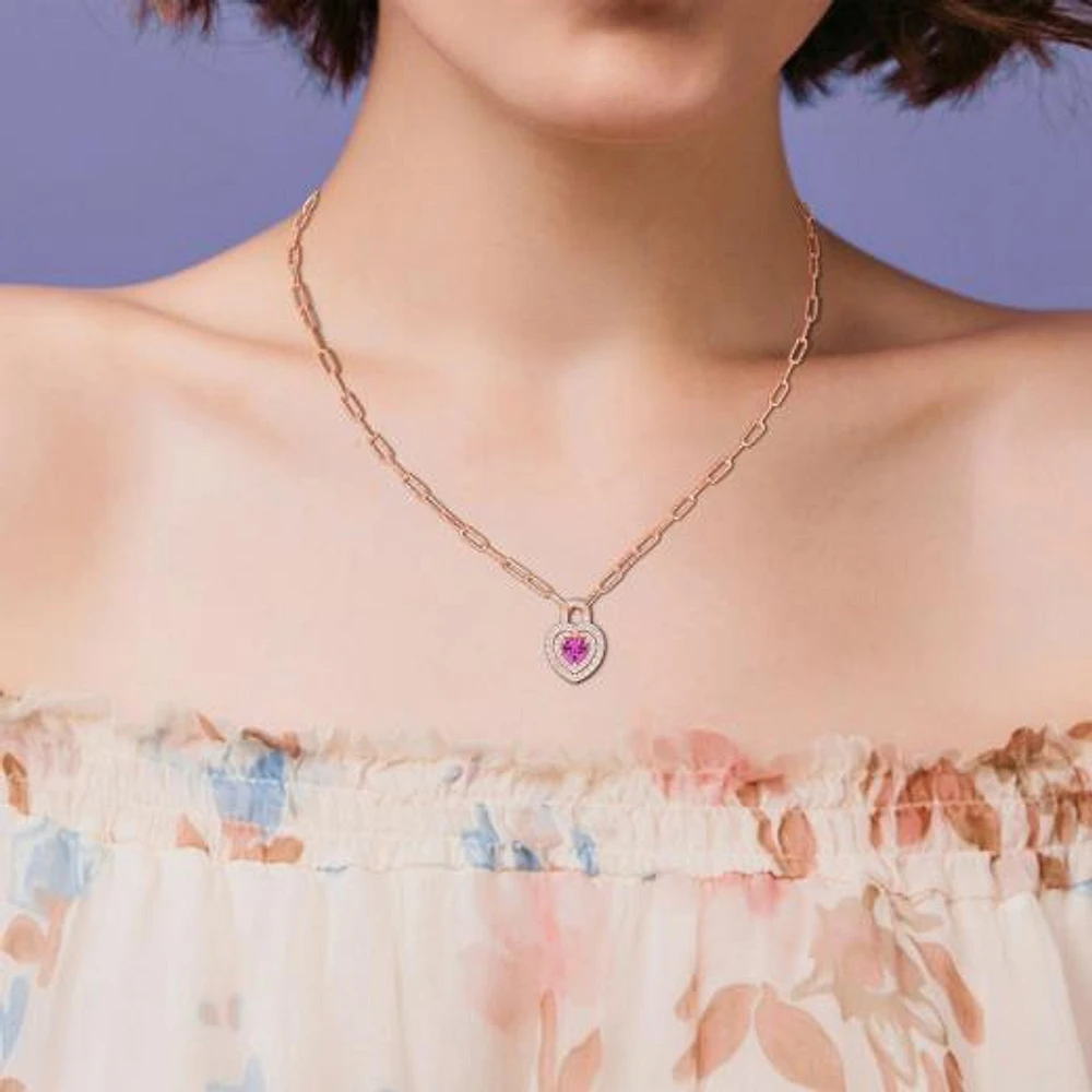 Julianna B Rose Plated Sterling Silver Created Pink & White Sapphire Pendant