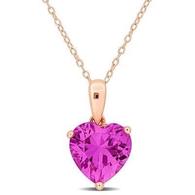 Julianna B Rose Plated Sterling Silver Created Pink Sapphire Heart Pendant