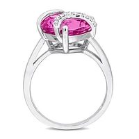 Julianna B Sterling Silver Created Pink Sapphire and Diamond Ring