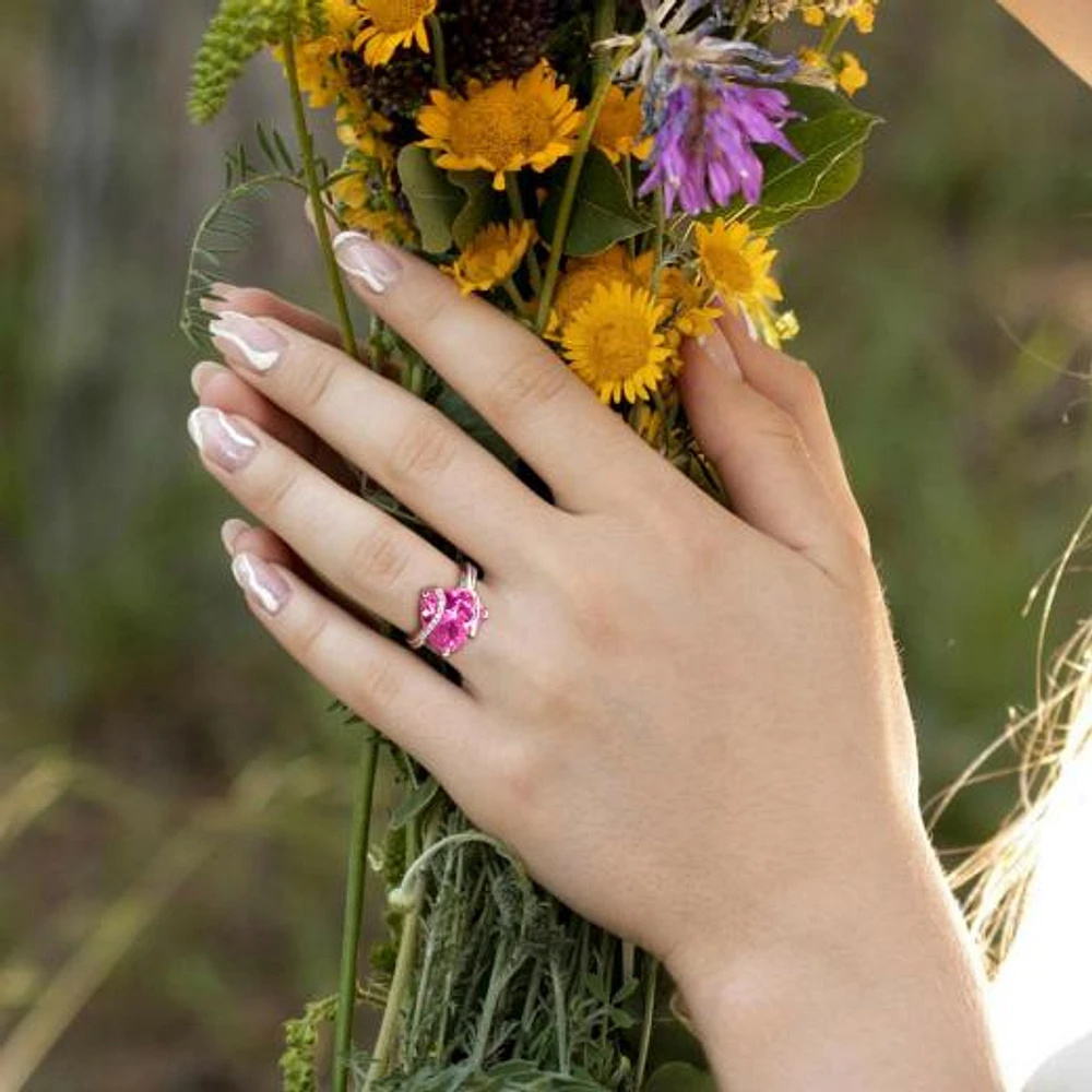 Julianna B Sterling Silver Created Pink Sapphire and Diamond Ring