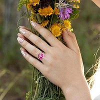 Julianna B Sterling Silver Created Pink Sapphire and Diamond Ring