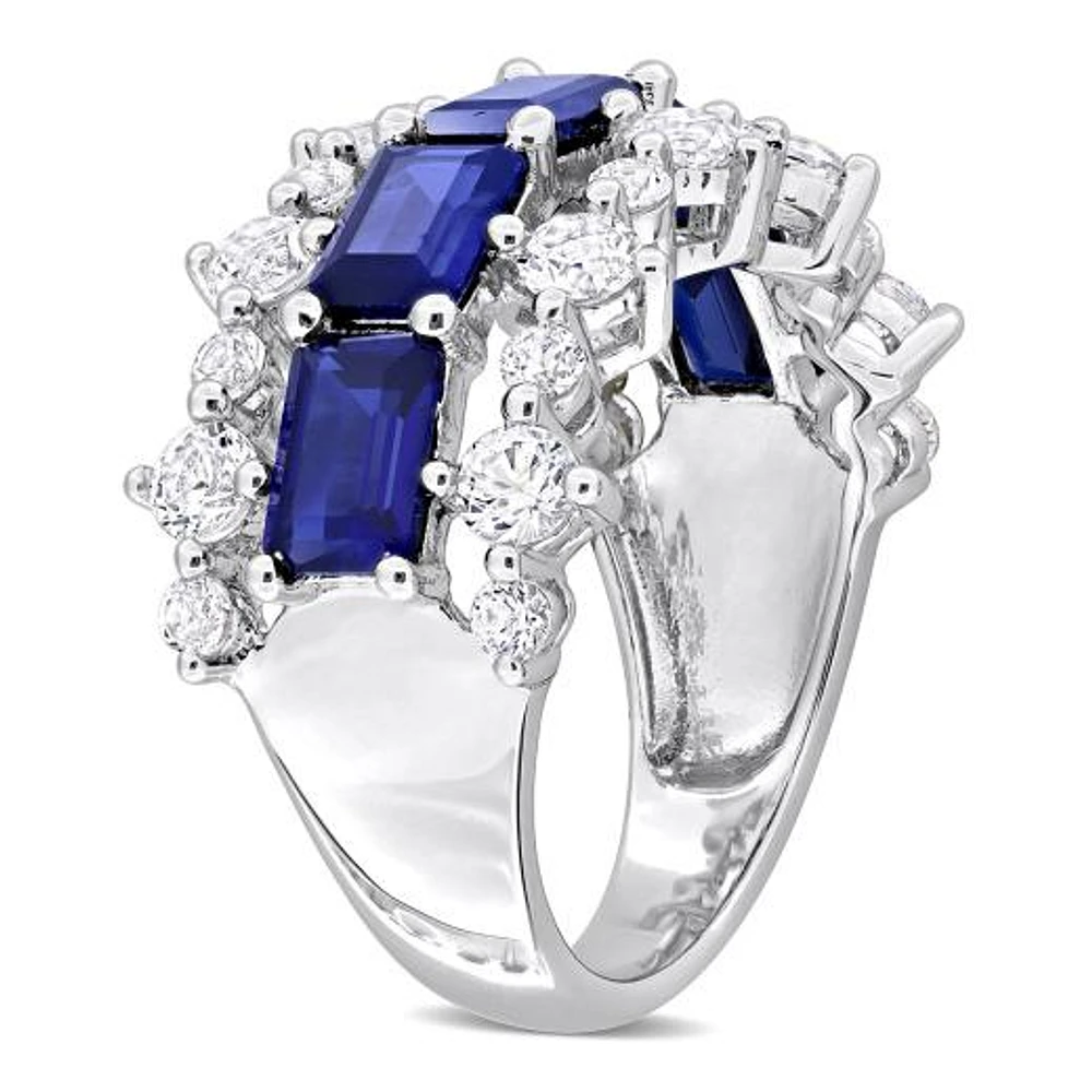 Julianna B Sterling Silver Created Blue and White Sapphire Ring