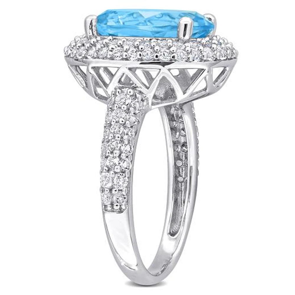 Julianna B Sterling Silver Sky Blue Topaz and White Ring