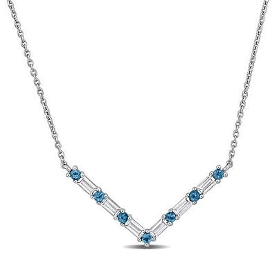 Julianna B Sterling Silver Blue Topaz and White Topaz Necklace 17" + 2" Extender