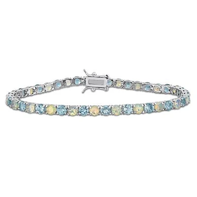 Julianna B Sterling Silver Sky Blue Topaz and Opal Bracelet 7.5