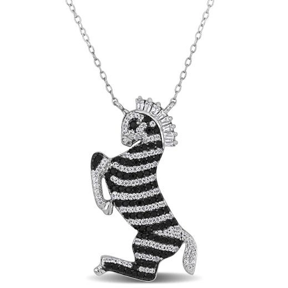 Julianna B Sterling Silver Black Spinel and White Topaz Zebra Necklace