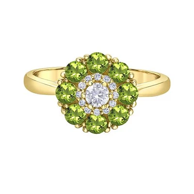 10K Yellow Gold Peridot & Canadian Diamond Halo Ring