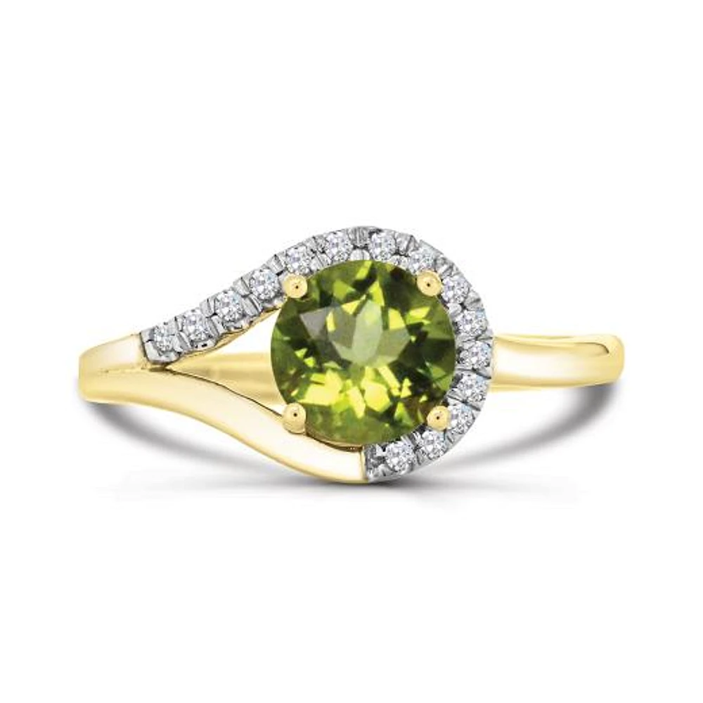 10K Yellow Gold Peridot & Diamond Ring