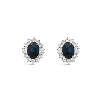 Sterling Silver Blue Sapphire & White Zircon Halo Earrings