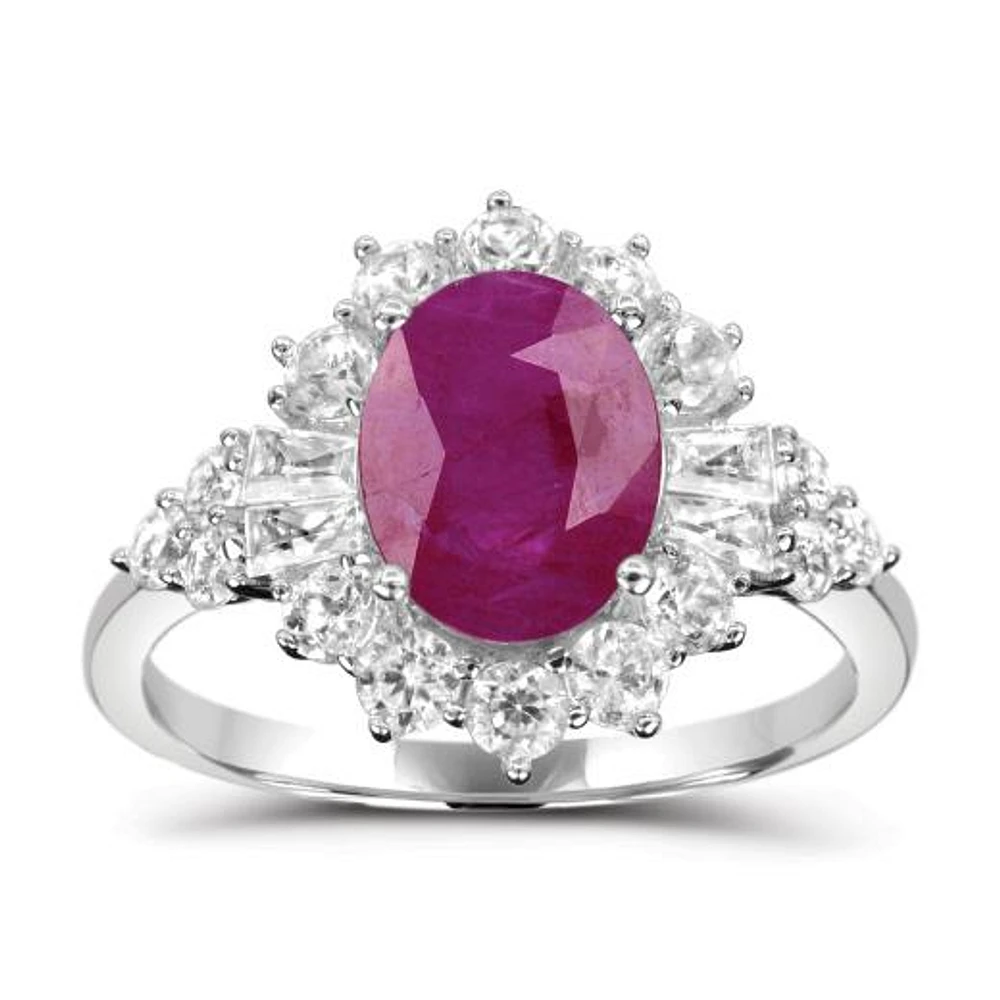 Sterling Silver Ruby & White Zircon Halo Ring
