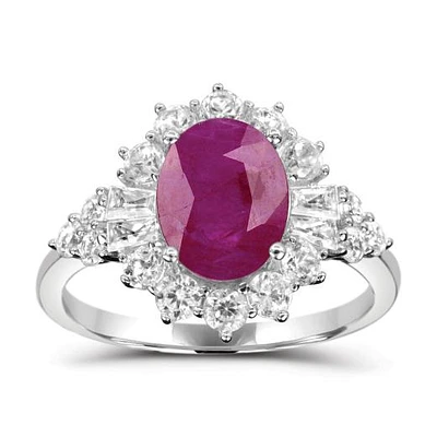 Sterling Silver Ruby & White Zircon Halo Ring