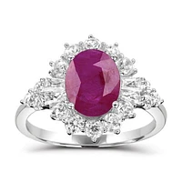 Sterling Silver Ruby & White Zircon Halo Ring