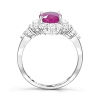 Sterling Silver Ruby & White Zircon Halo Ring
