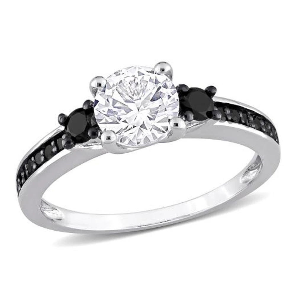 Julianna B Sterling Silver Created White Sapphire & Black Diamond Ring
