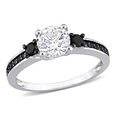 Julianna B Sterling Silver Created White Sapphire & Black Diamond Ring