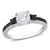 Julianna B Sterling Silver Created White Sapphire & Black Diamond Ring