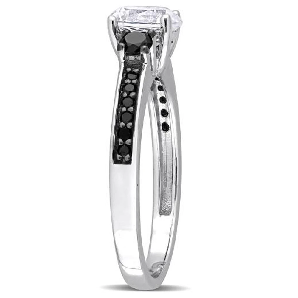 Julianna B Sterling Silver Created White Sapphire & Black Diamond Ring
