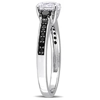 Julianna B Sterling Silver Created White Sapphire & Black Diamond Ring