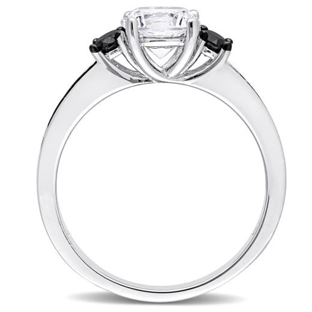 Julianna B Sterling Silver Created White Sapphire & Black Diamond Ring